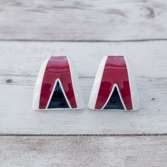 Vintage Clip On Earrings Retro Statement Large Red, Dark Blue, White - Picture 2 of 10